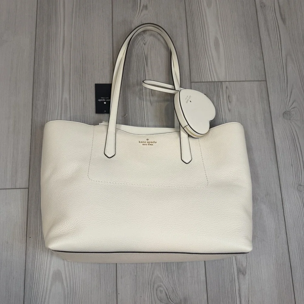 NWT Kate Spade KN624 Cece Pebbled Leather Large Tote Set In Meringue BEIGE - Picture 3 of 13